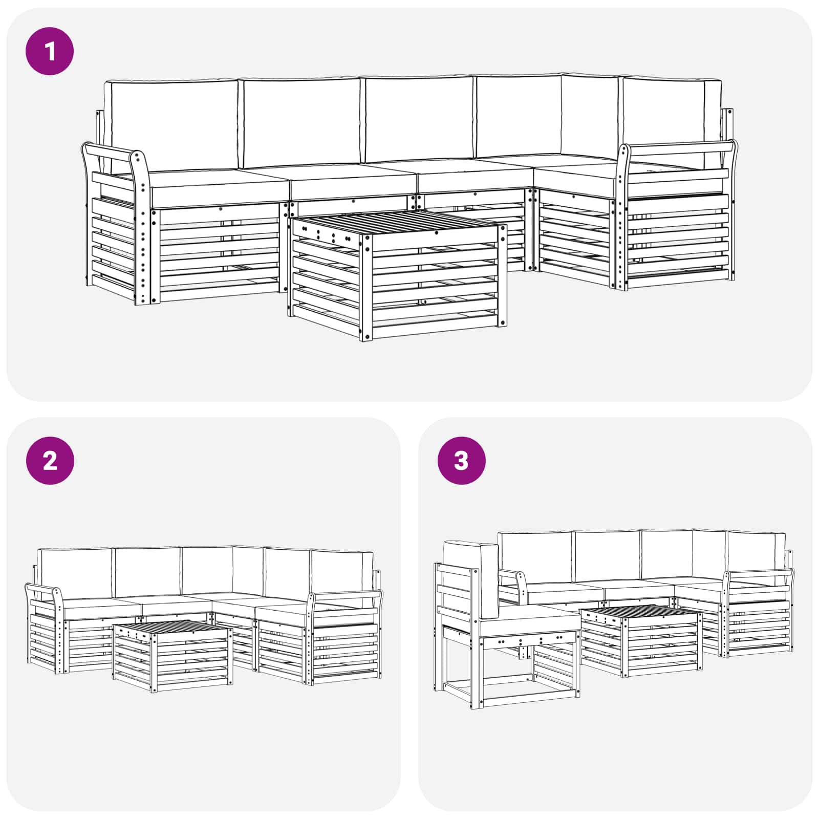 Ecksofa Set 6 pcs Natürlich und Hellgrau Massivholz Akazie