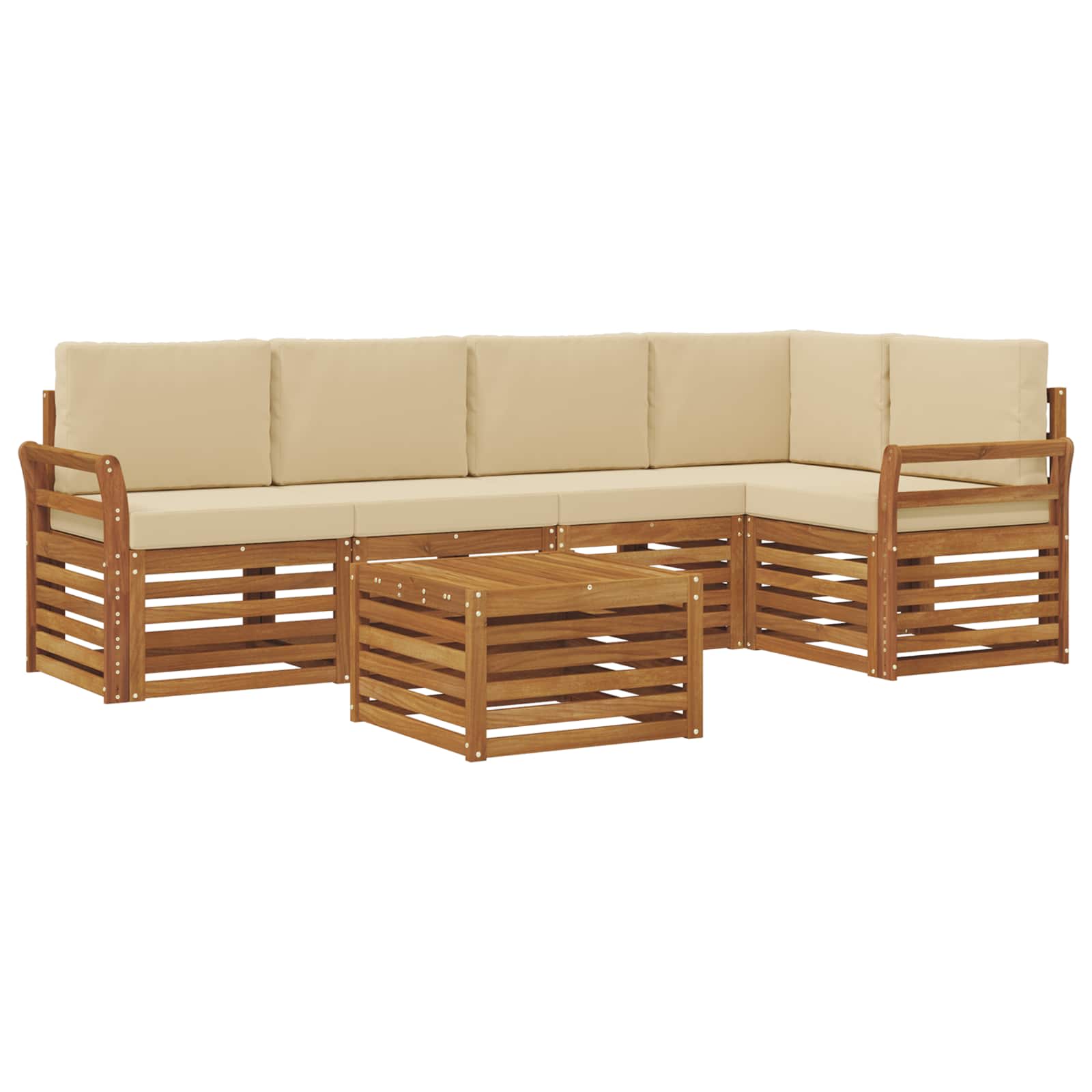 Ecksofa Set mit Kissen 6 pcs Natur und Beige Massivholz Akazie