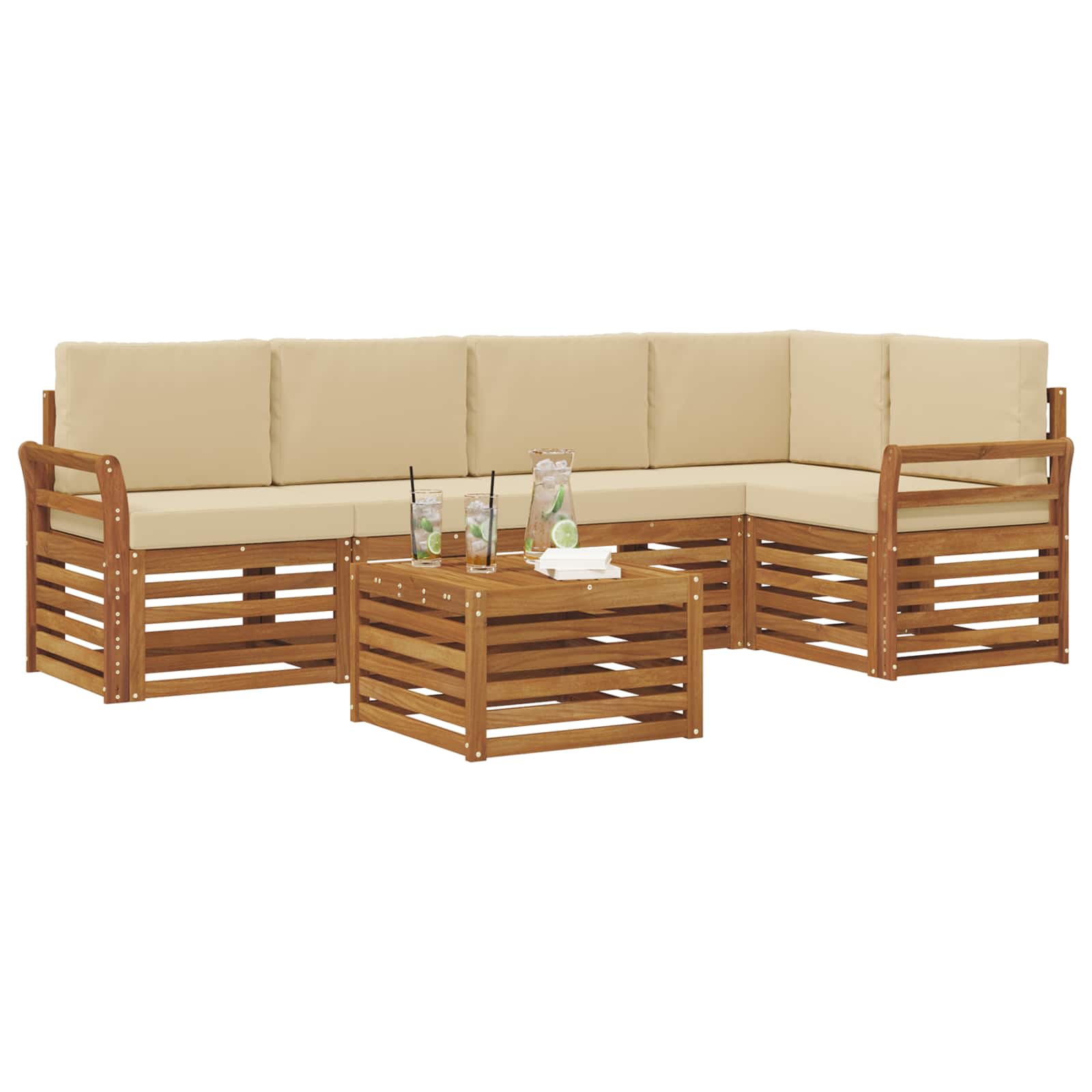 Ecksofa Set mit Kissen 6 pcs Natur und Beige Massivholz Akazie