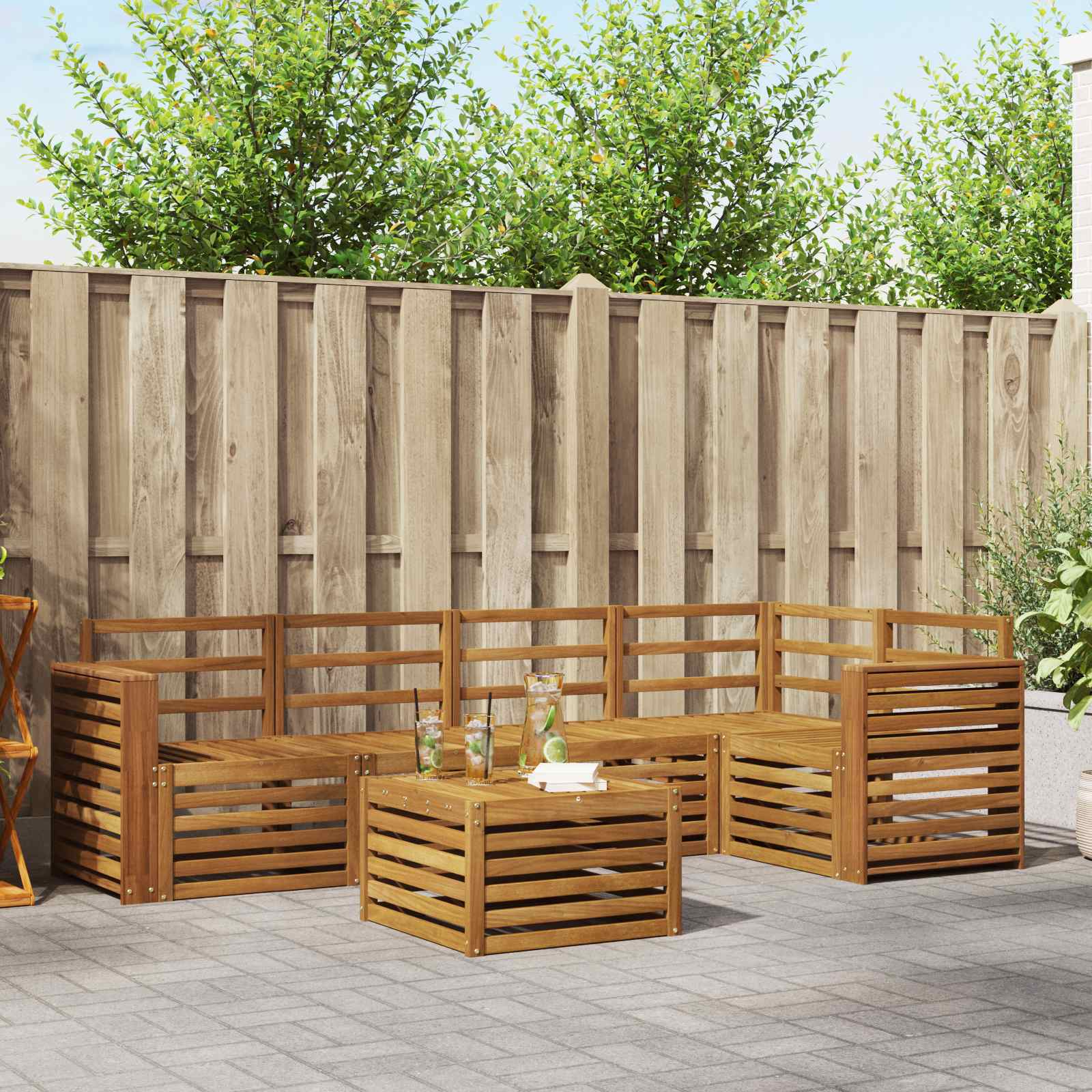 Ecksofa Set 6 pcs Natur Massivholz Akazie
