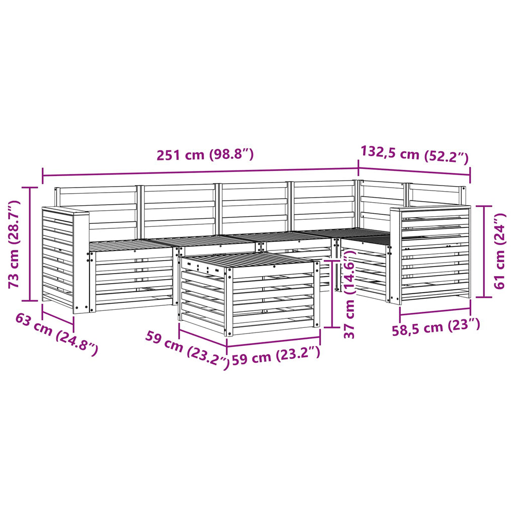 Ecksofa Set 6 pcs Natur Massivholz Akazie