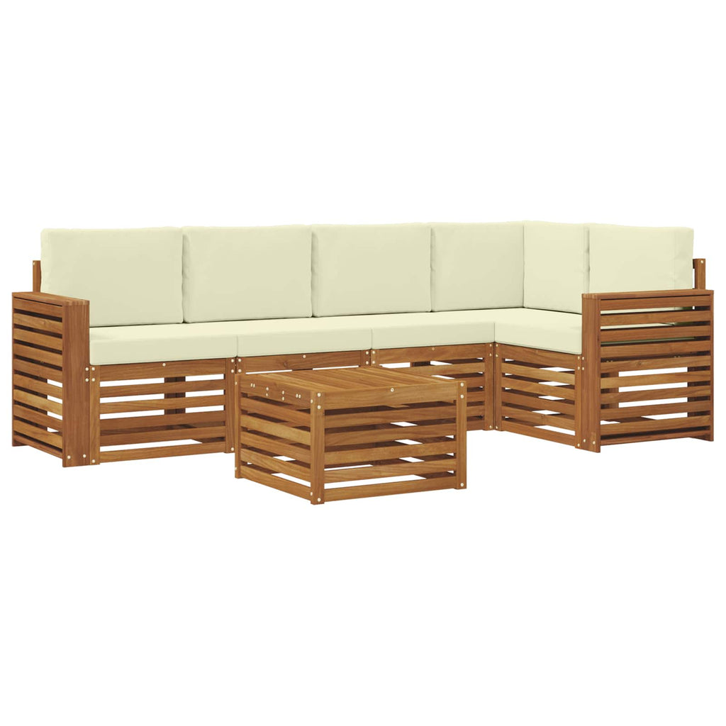 Ecksofa Set mit Kissen 6 pcs Natur und Creme Massivholz Akazie