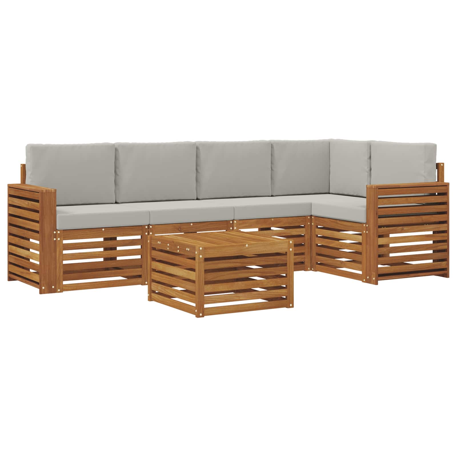 Ecksofa Set 6 pcs Natürlich und Hellgrau Massivholz Akazie