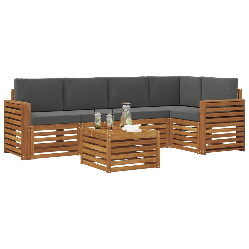 Ecksofa Set 6 pcs Natur und Anthrazit Massivholz Akazie