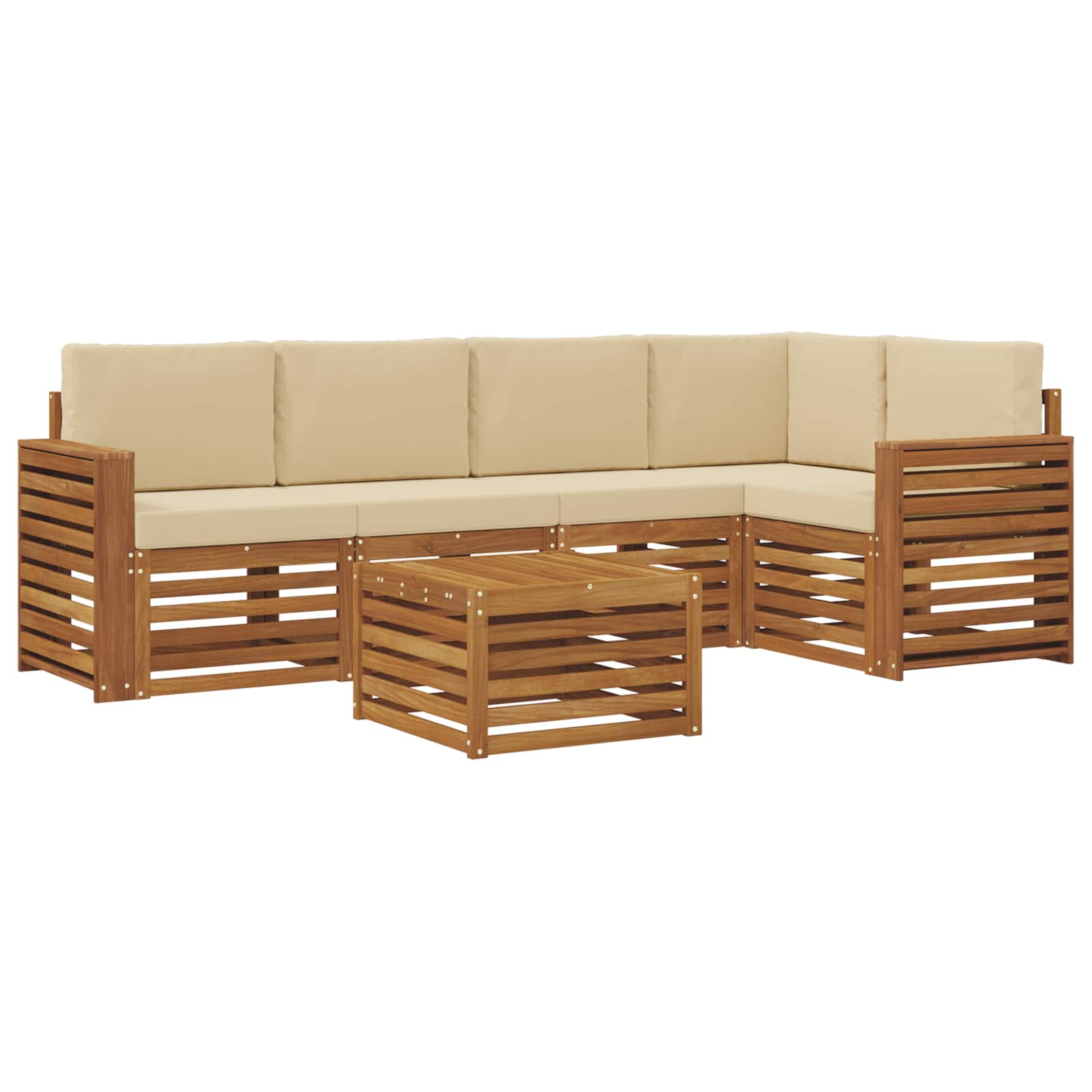 Ecksofa Set mit Kissen 6 pcs Natur und Beige Massivholz Akazie