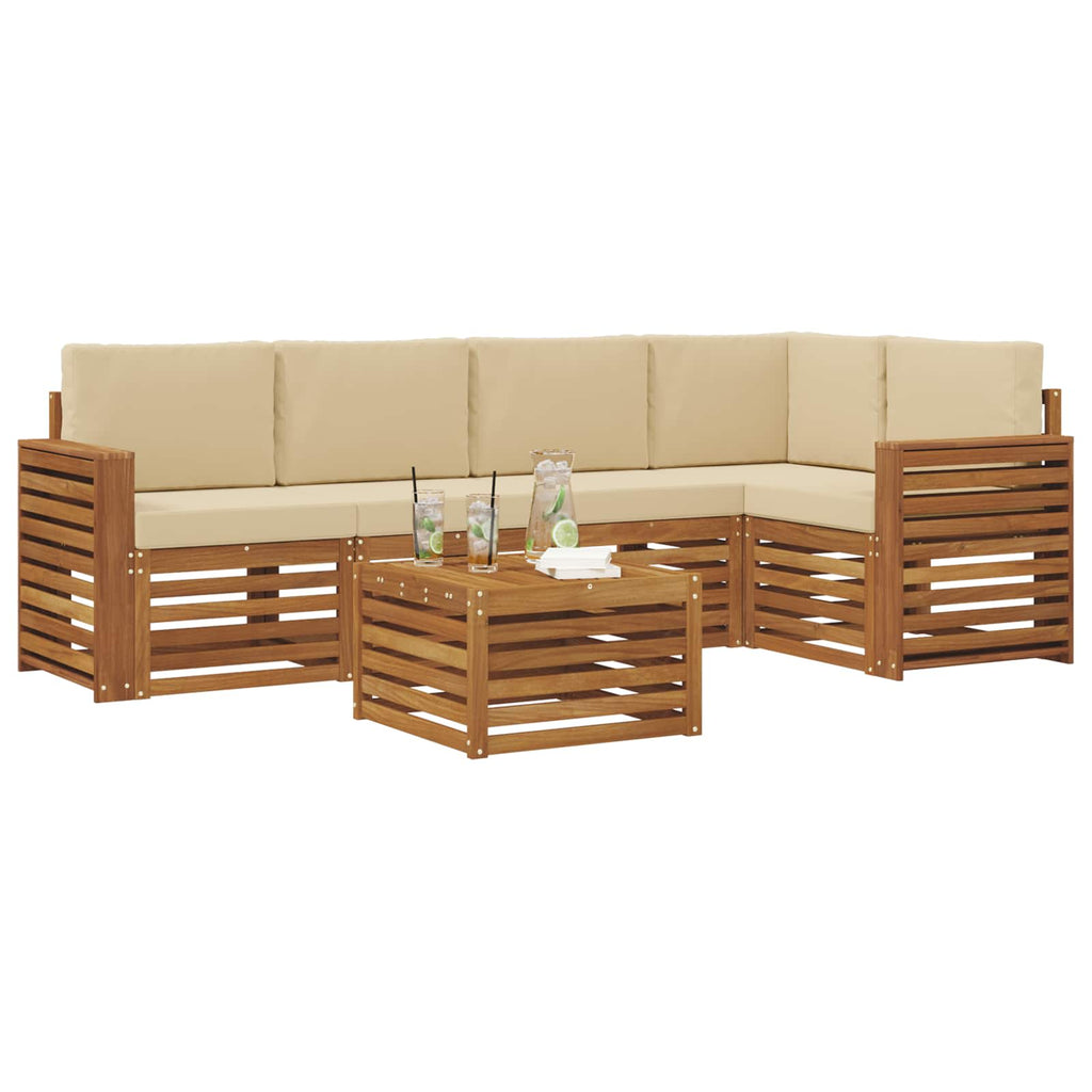 Ecksofa Set mit Kissen 6 pcs Natur und Beige Massivholz Akazie