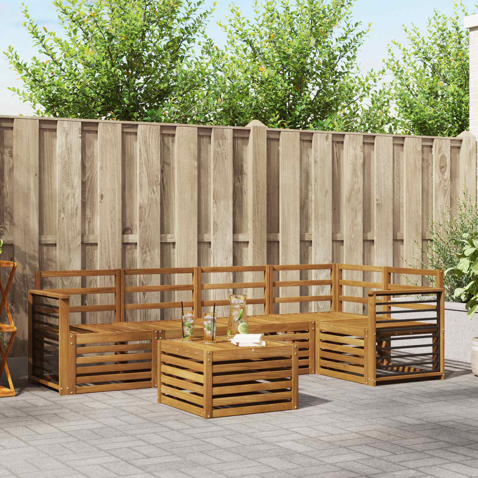 Ecksofa Set 6 pcs Natur Massivholz Akazie