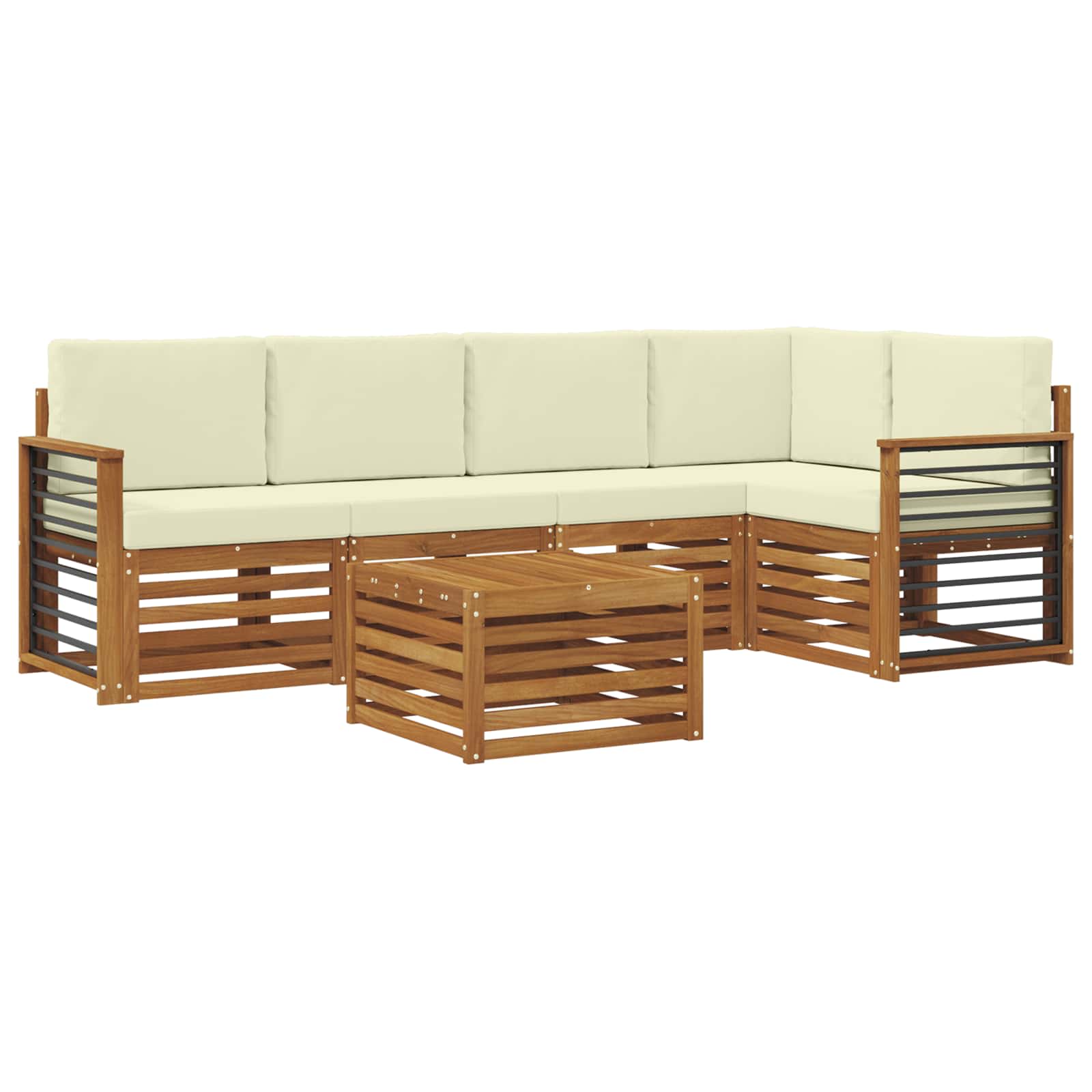 Ecksofa Set mit Kissen 6 pcs Natur und Creme Massivholz Akazie