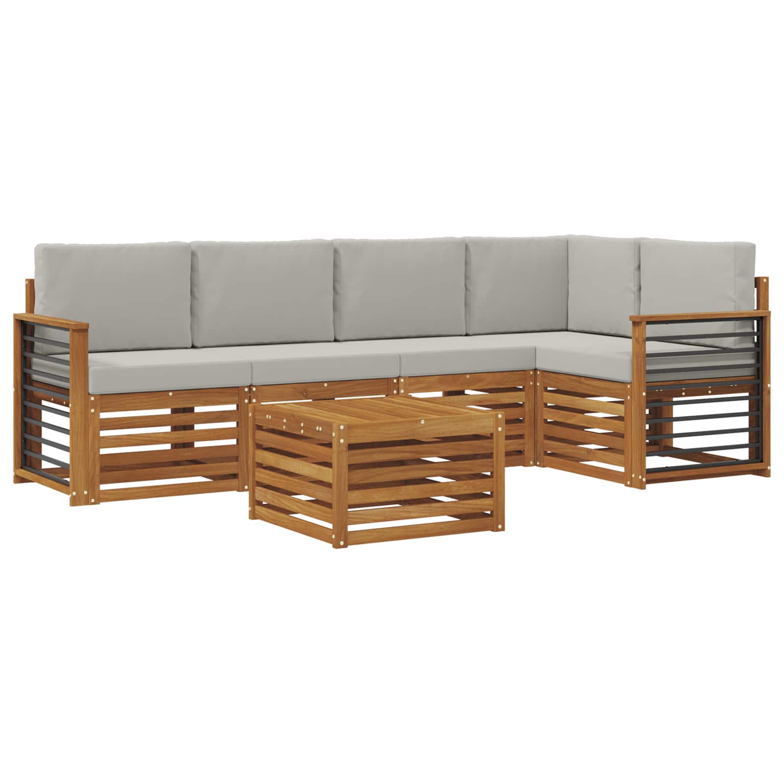 Ecksofa Set 6 pcs Natürlich und Hellgrau Massivholz Akazie