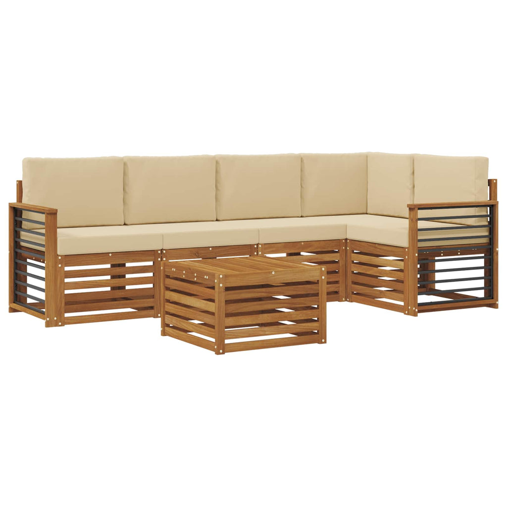 Ecksofa Set mit Kissen 6 pcs Natur und Beige Massivholz Akazie
