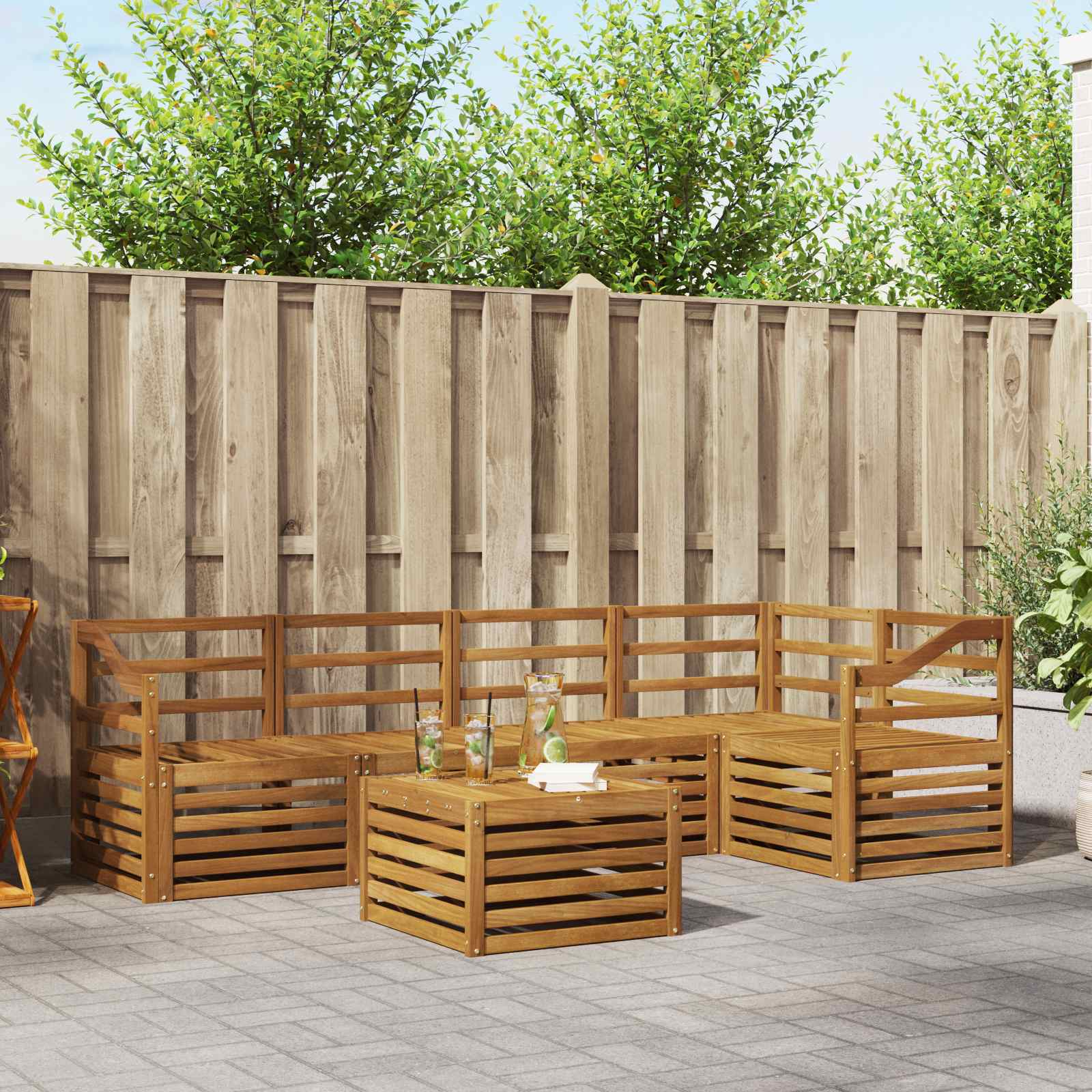 Ecksofa Set 6 pcs Natur Massivholz Akazie