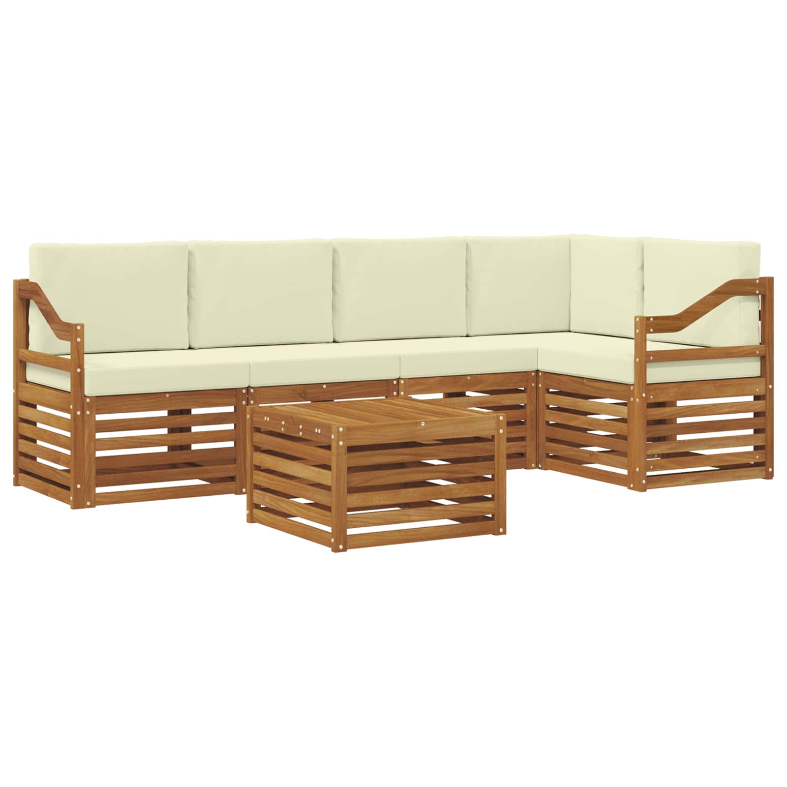 Ecksofa Set mit Kissen 6 pcs Natur und Creme Massivholz Akazie