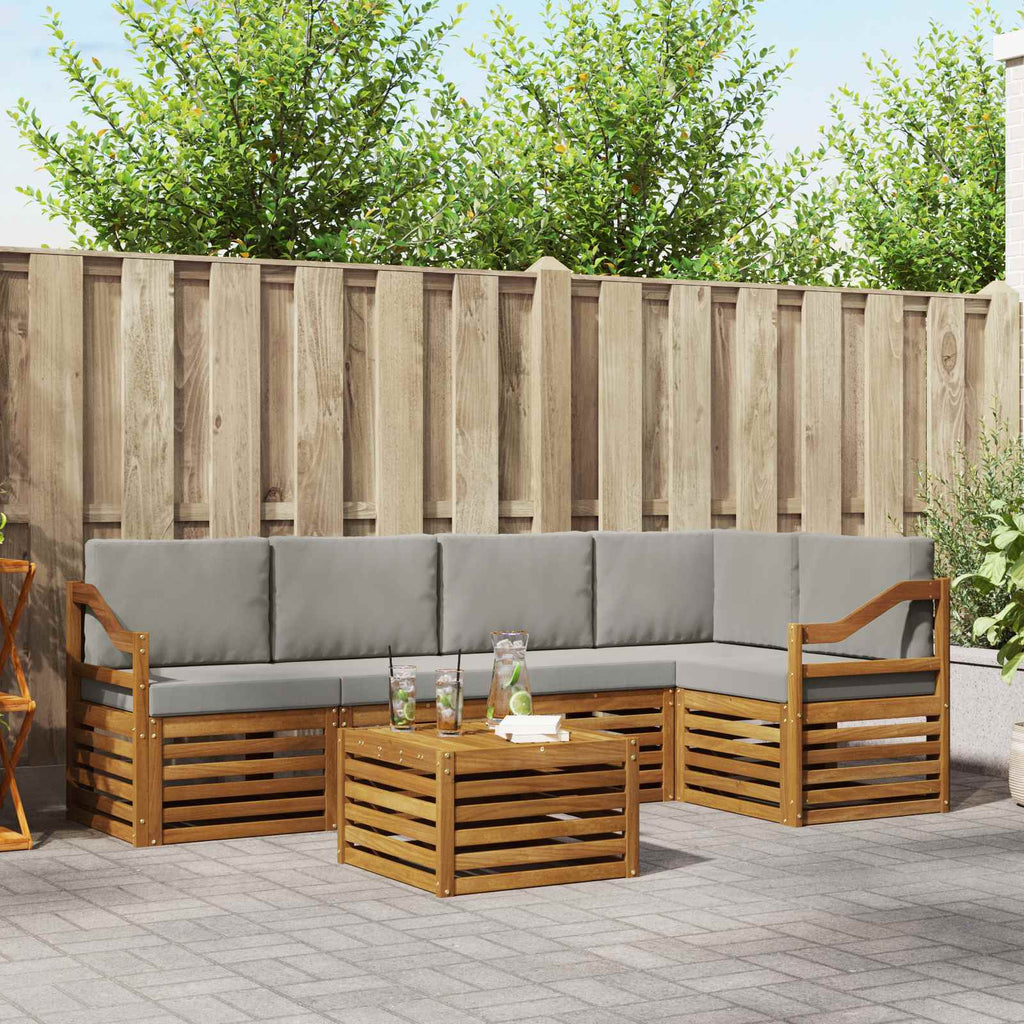 Ecksofa Set 6 pcs Natürlich und Hellgrau Massivholz Akazie