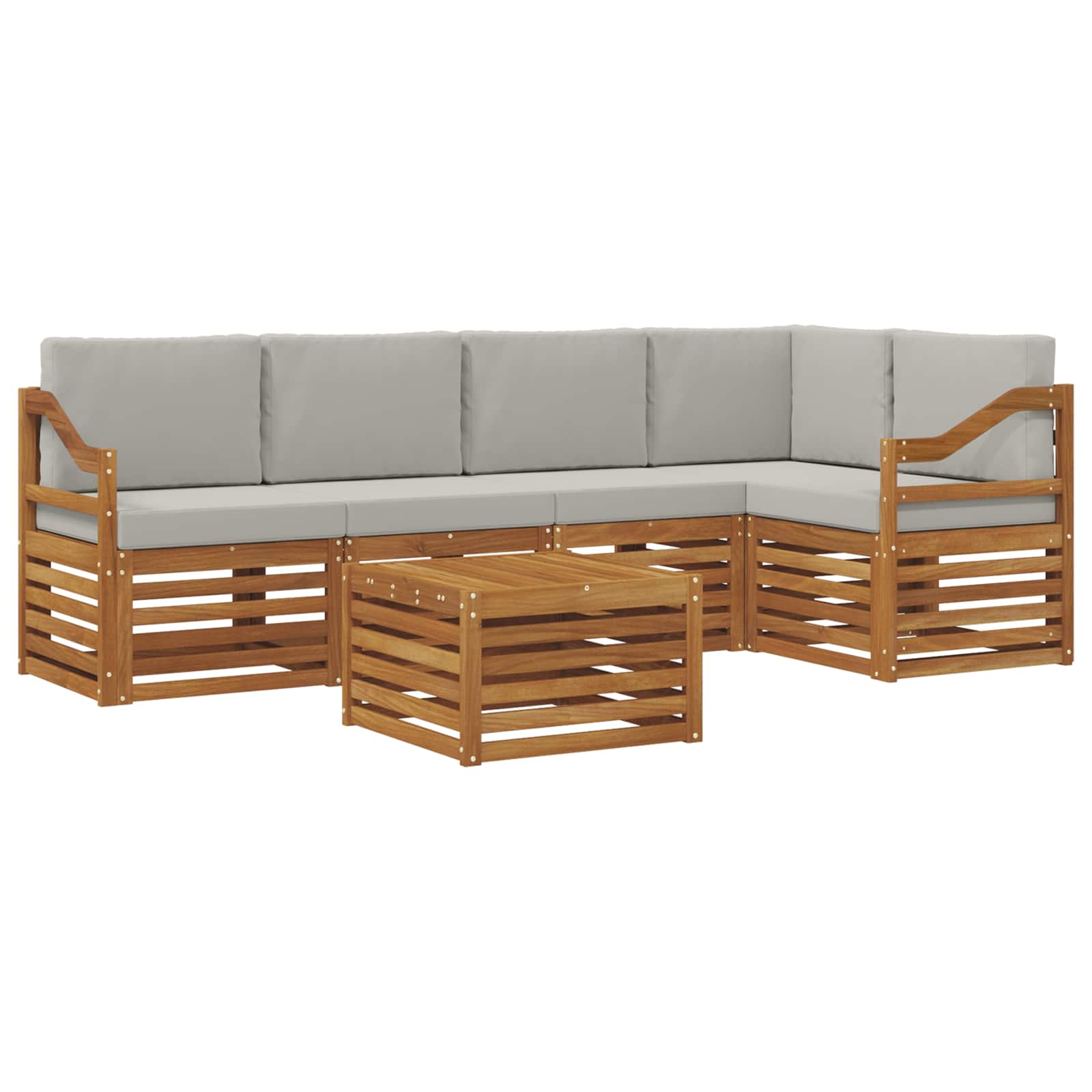 Ecksofa Set 6 pcs Natürlich und Hellgrau Massivholz Akazie