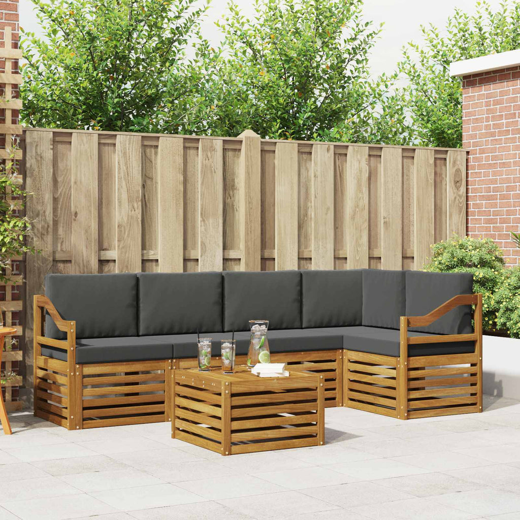 Ecksofa Set 6 pcs Natur und Anthrazit Massivholz Akazie