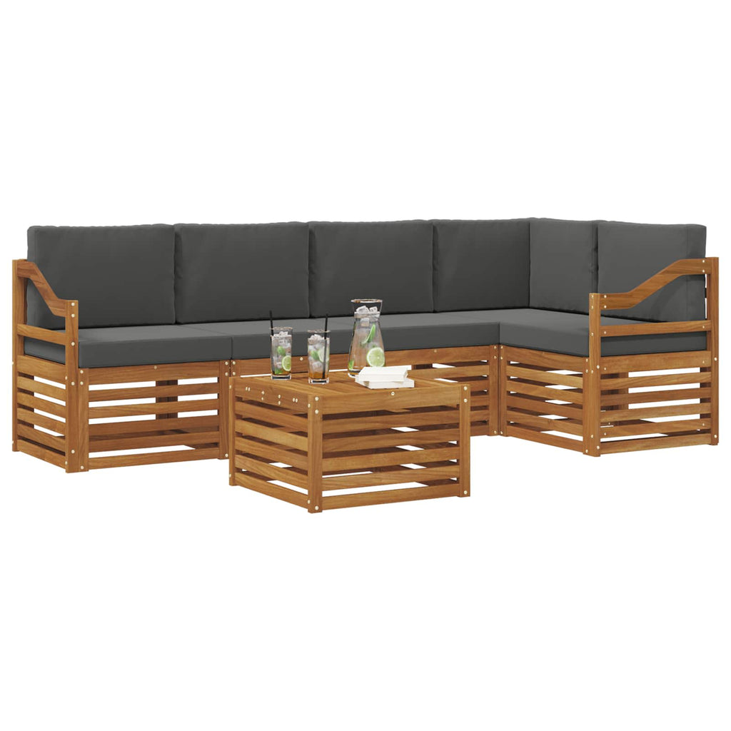 Ecksofa Set 6 pcs Natur und Anthrazit Massivholz Akazie