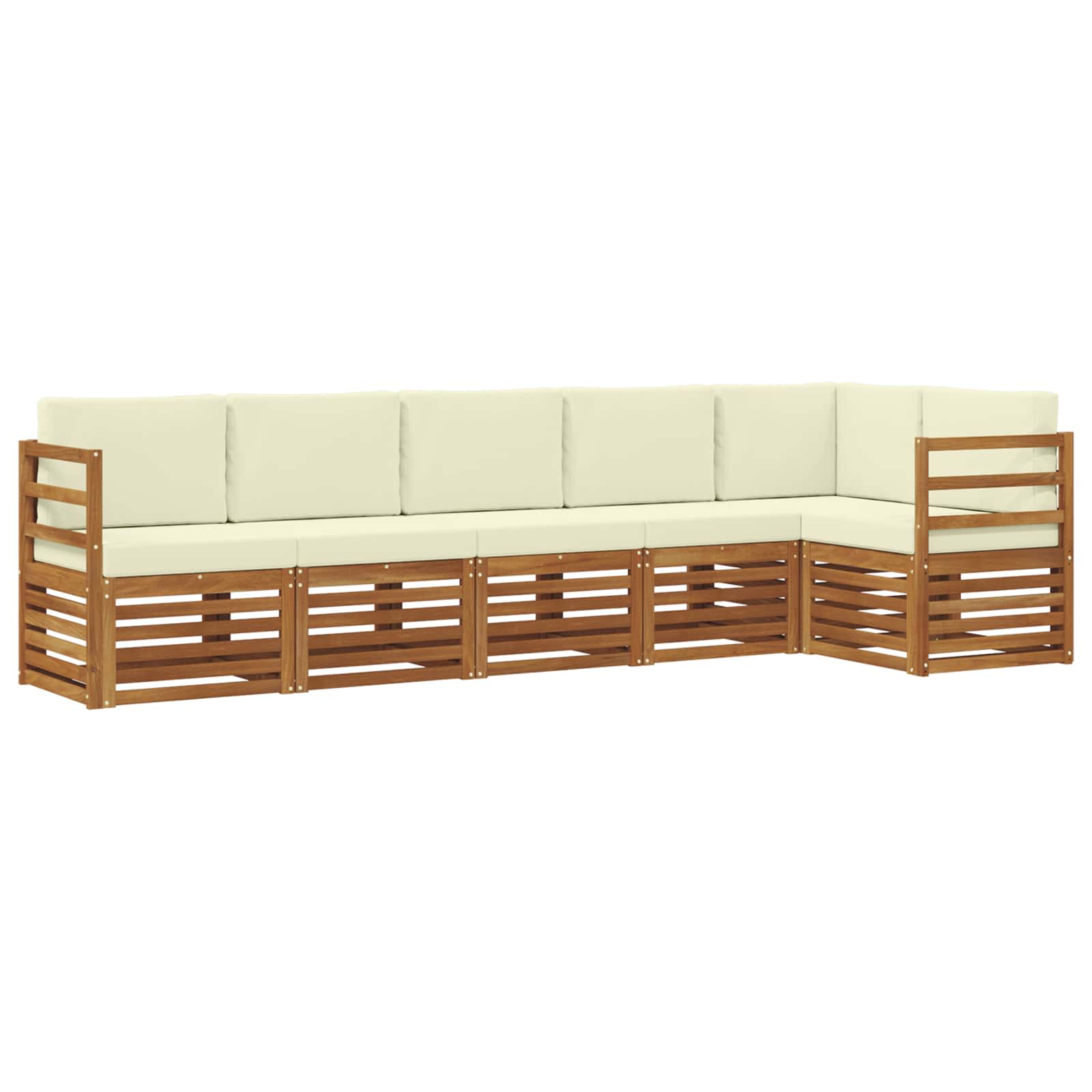 Ecksofa Set mit Kissen 6 pcs Natur und Creme Massivholz Akazie