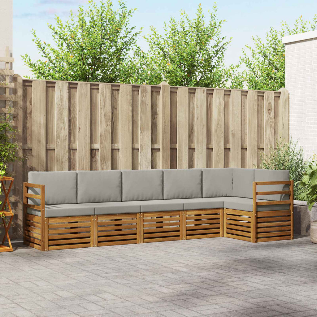 Ecksofa Set 6 pcs Natürlich und Hellgrau Massivholz Akazie