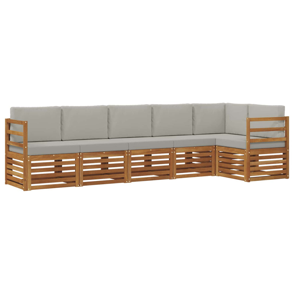 Ecksofa Set 6 pcs Natürlich und Hellgrau Massivholz Akazie