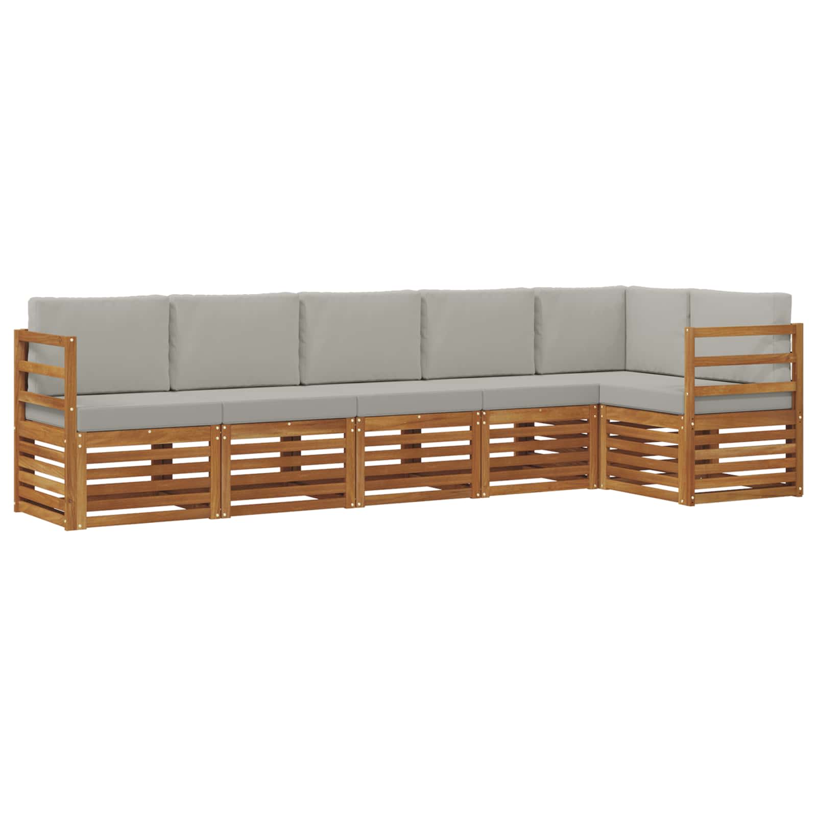 Ecksofa Set 6 pcs Natürlich und Hellgrau Massivholz Akazie