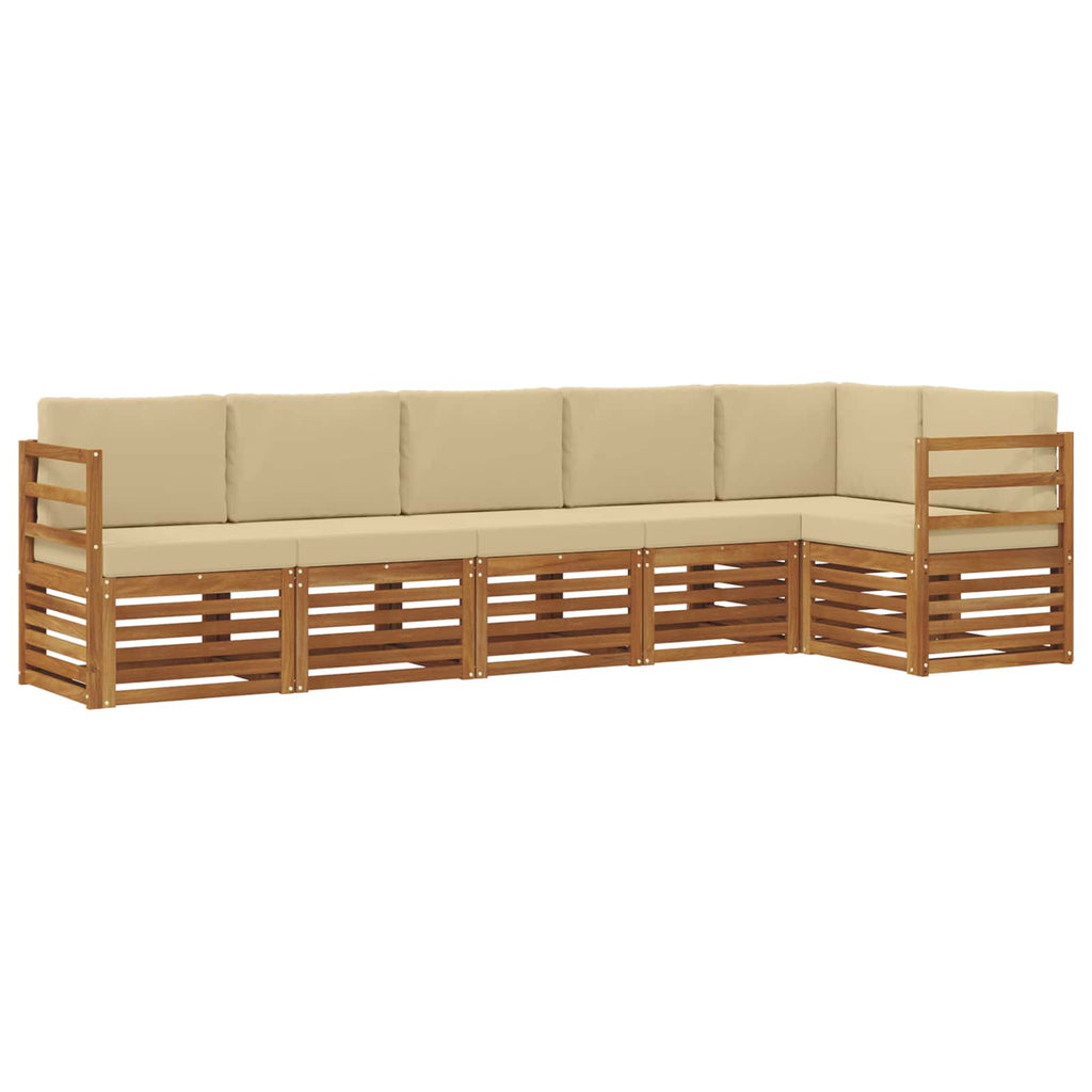 Ecksofa Set mit Kissen 6 pcs Natur und Beige Massivholz Akazie