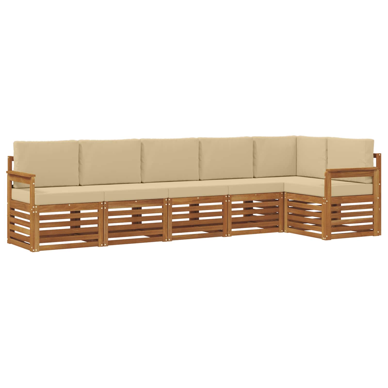 Ecksofa Set mit Kissen 6 pcs Natur und Beige Massivholz Akazie
