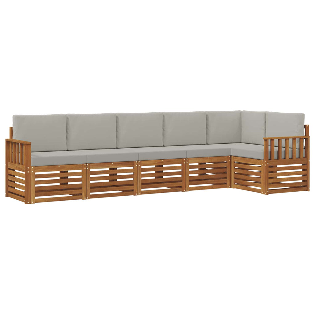 Ecksofa Set 6 pcs Natürlich und Hellgrau Massivholz Akazie
