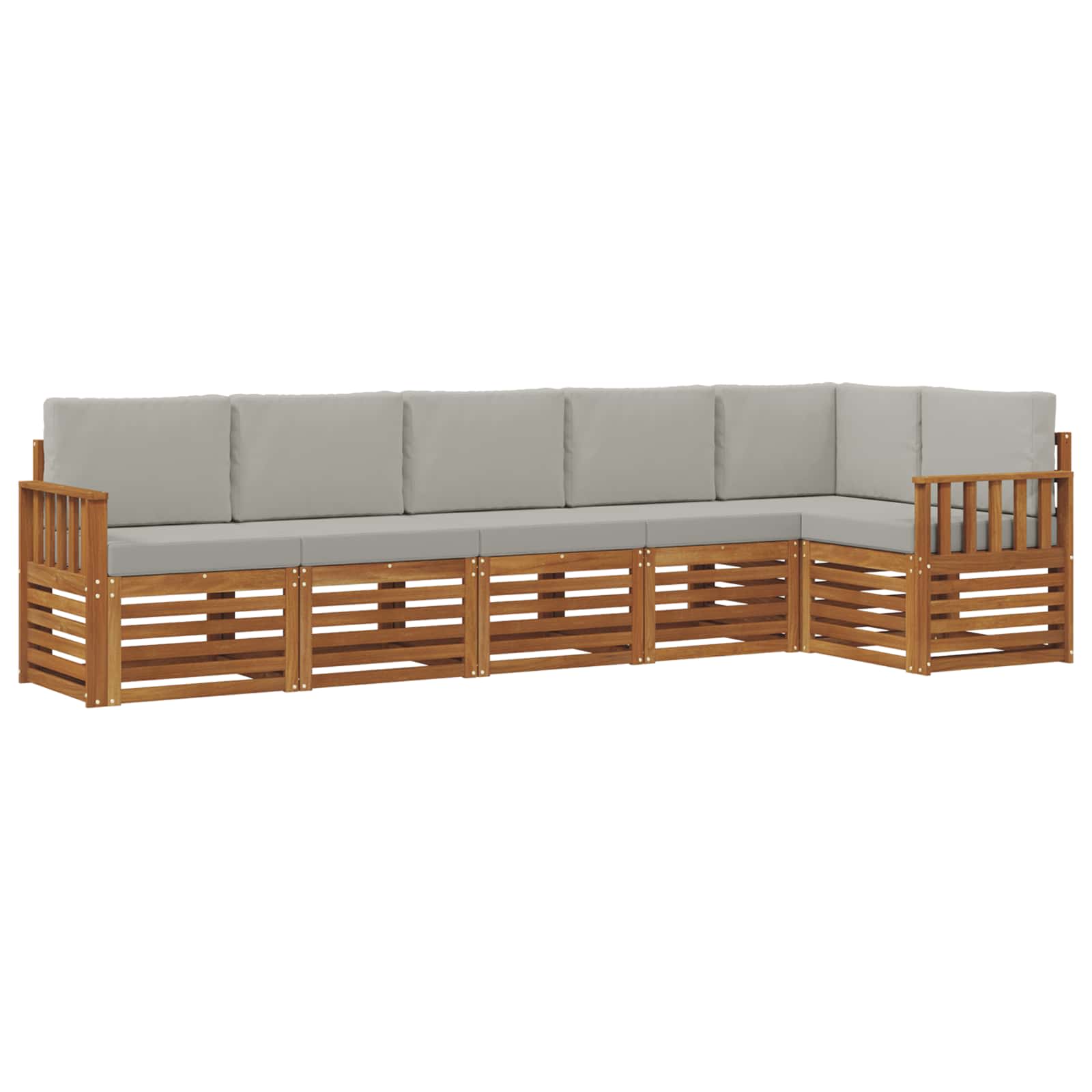 Ecksofa Set 6 pcs Natürlich und Hellgrau Massivholz Akazie