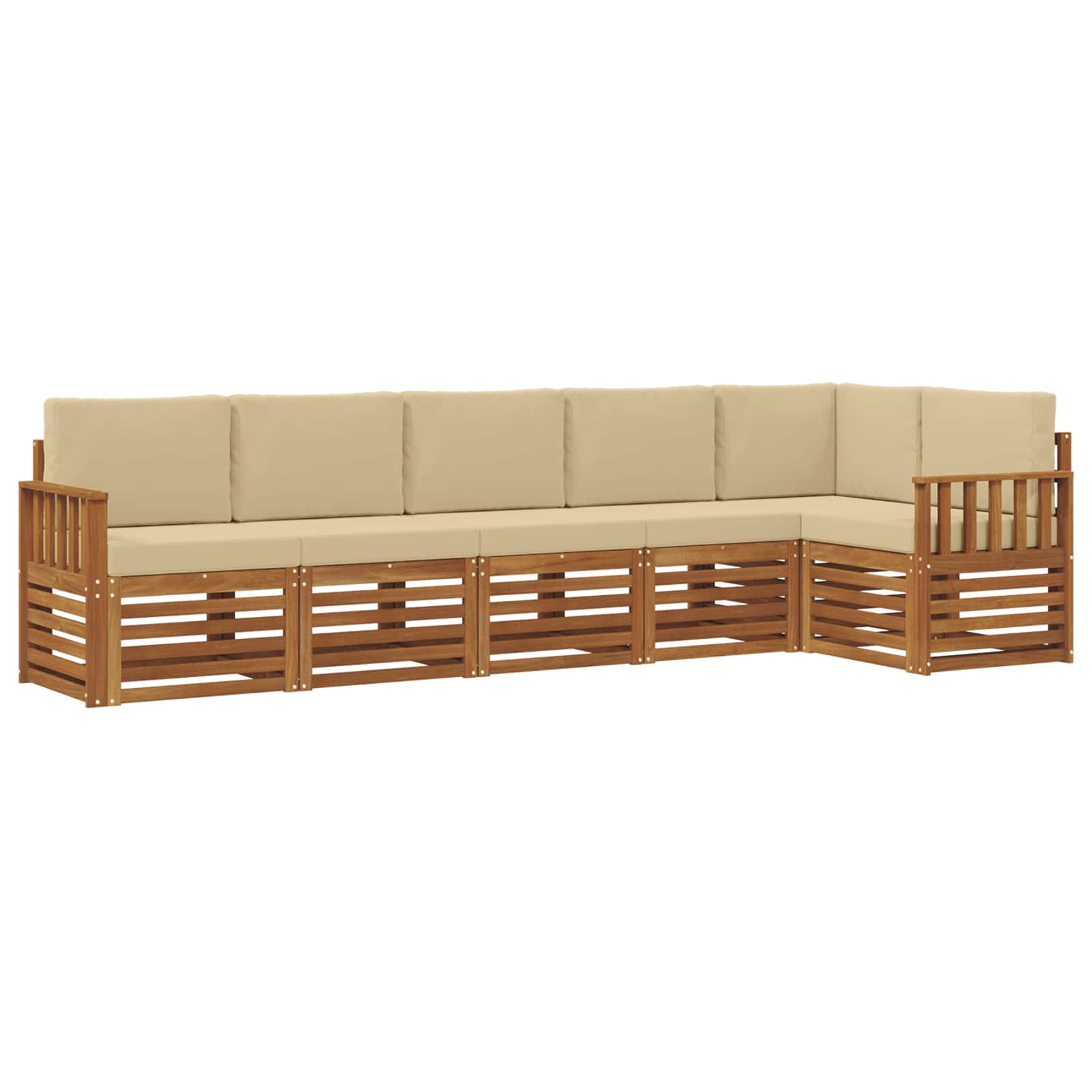 Ecksofa Set mit Kissen 6 pcs Natur und Beige Massivholz Akazie