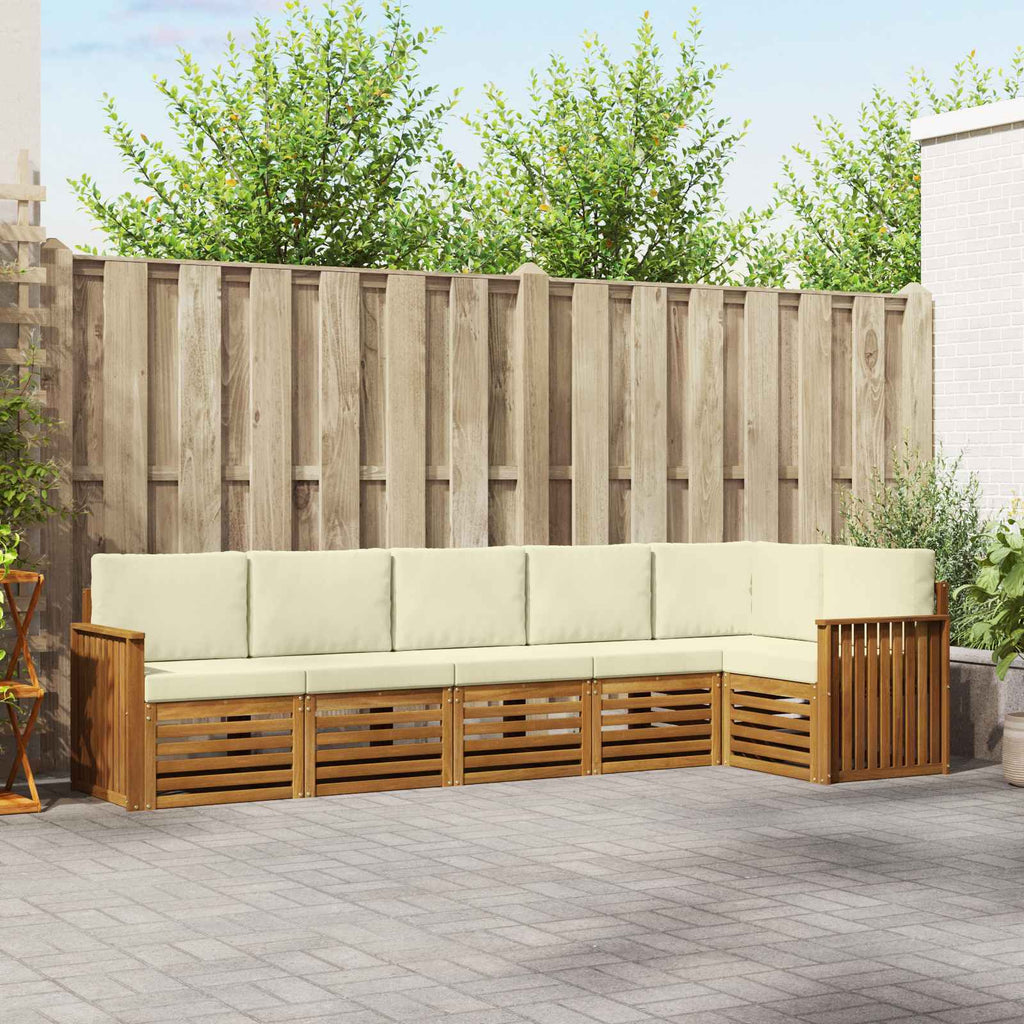 Ecksofa Set mit Kissen 6 pcs Natur und Creme Massivholz Akazie