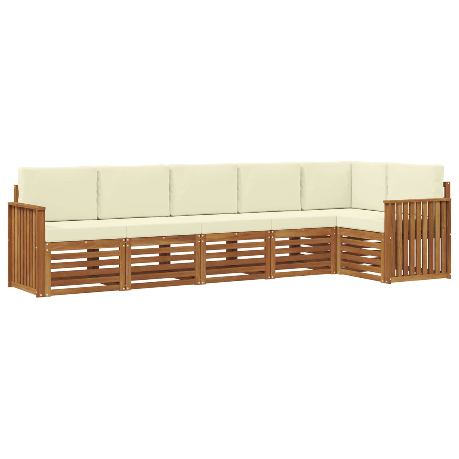 Ecksofa Set mit Kissen 6 pcs Natur und Creme Massivholz Akazie