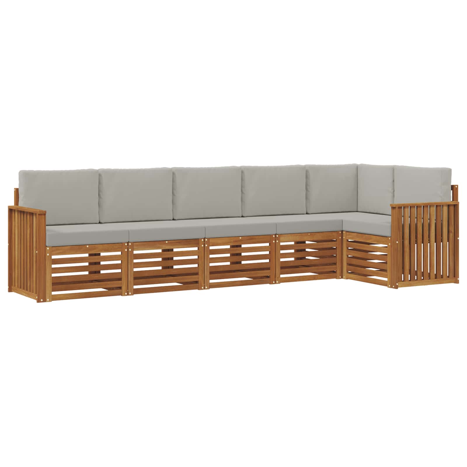 Ecksofa Set 6 pcs Natürlich und Hellgrau Massivholz Akazie