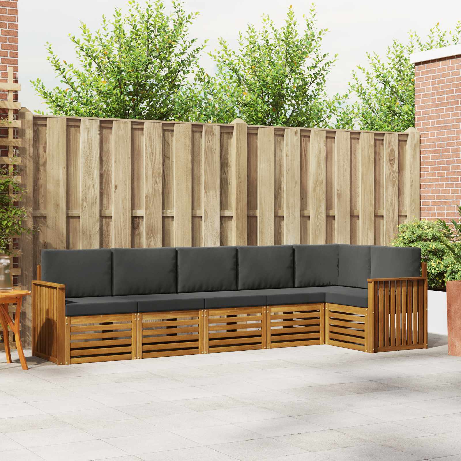 Ecksofa Set 6 pcs Natur und Anthrazit Massivholz Akazie