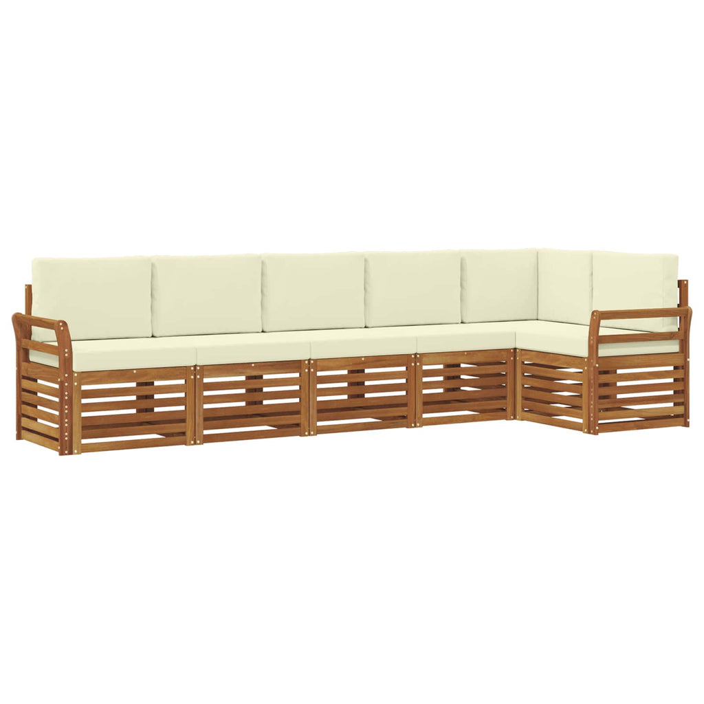 Ecksofa Set mit Kissen 6 pcs Natur und Creme Massivholz Akazie