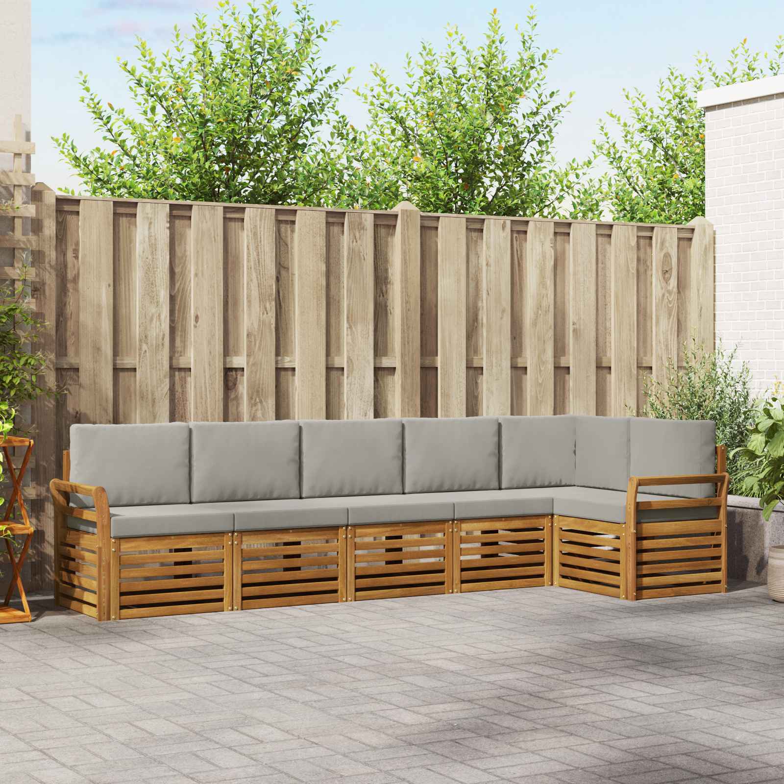 Ecksofa Set 6 pcs Natürlich und Hellgrau Massivholz Akazie