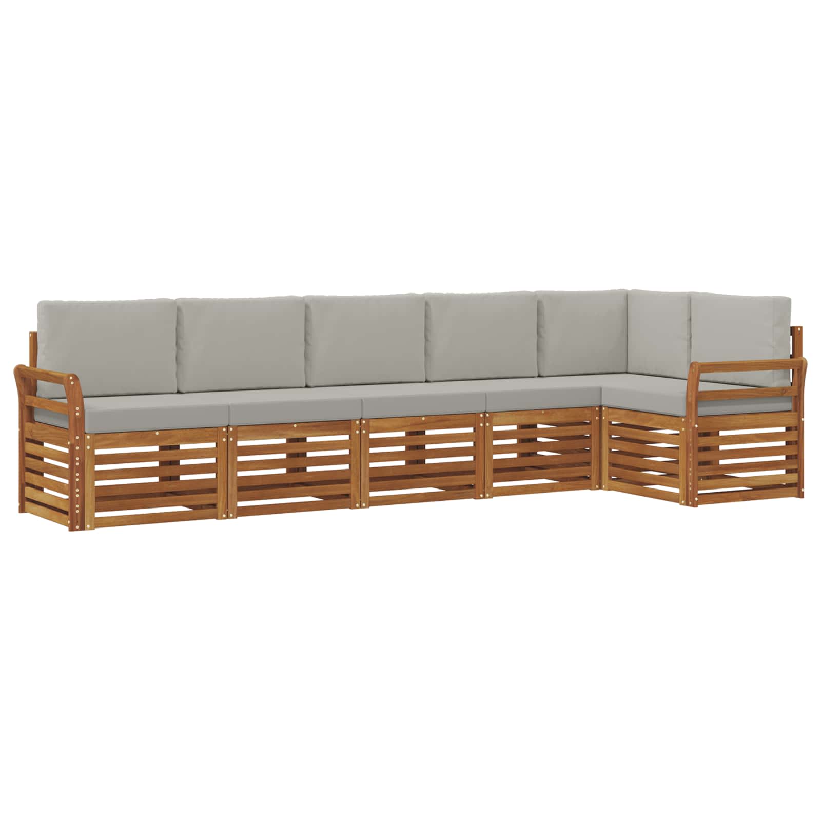 Ecksofa Set 6 pcs Natürlich und Hellgrau Massivholz Akazie