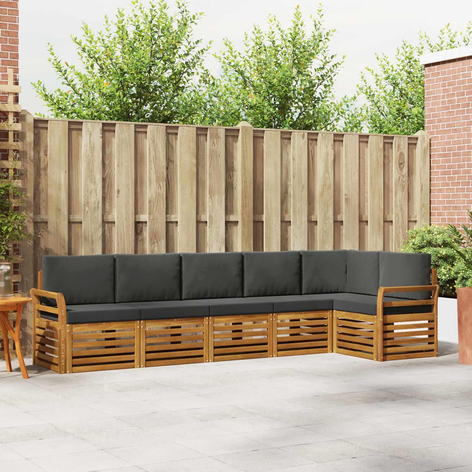 Ecksofa Set 6 pcs Natur und Anthrazit Massivholz Akazie