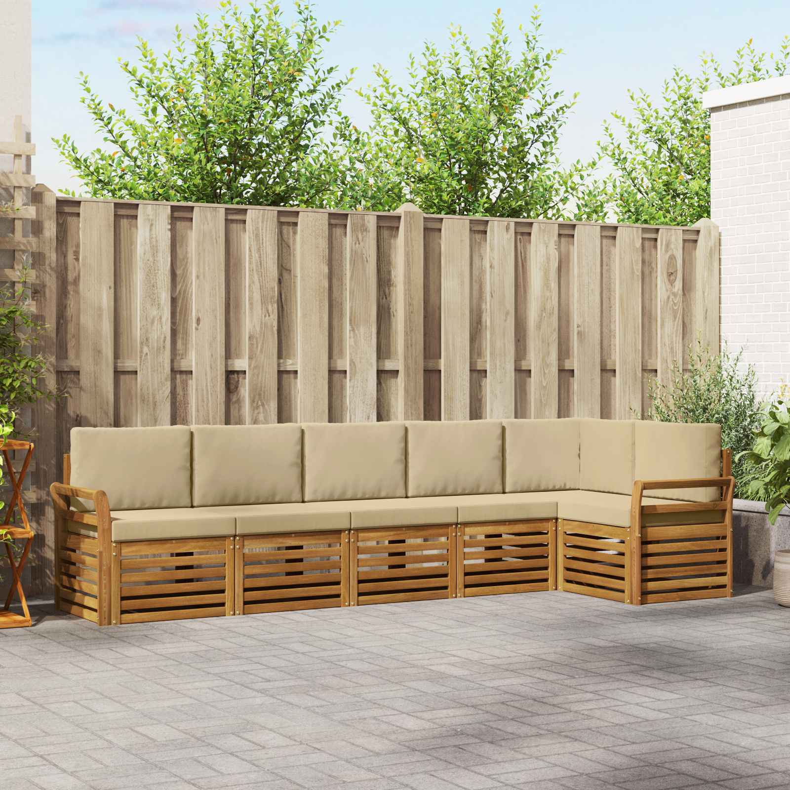 Ecksofa Set mit Kissen 6 pcs Natur und Beige Massivholz Akazie