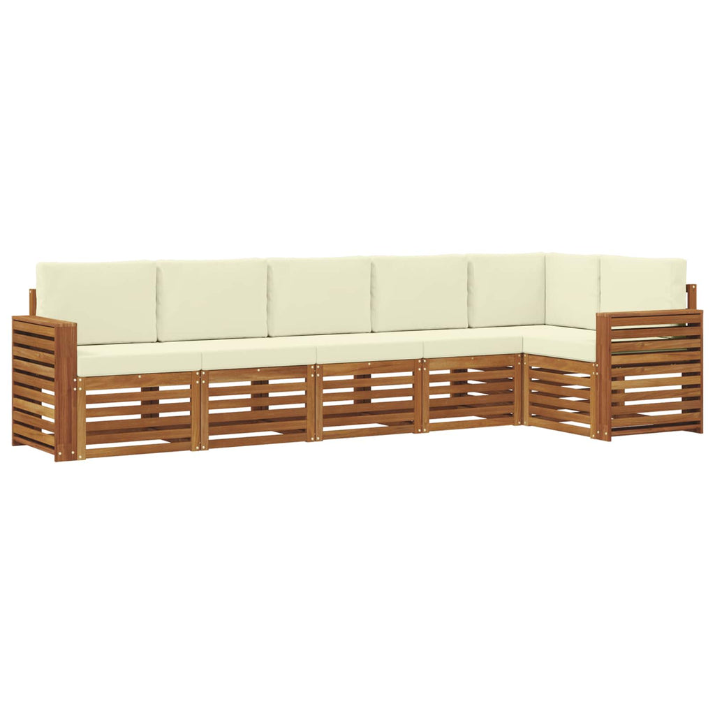 Ecksofa Set mit Kissen 6 pcs Natur und Creme Massivholz Akazie