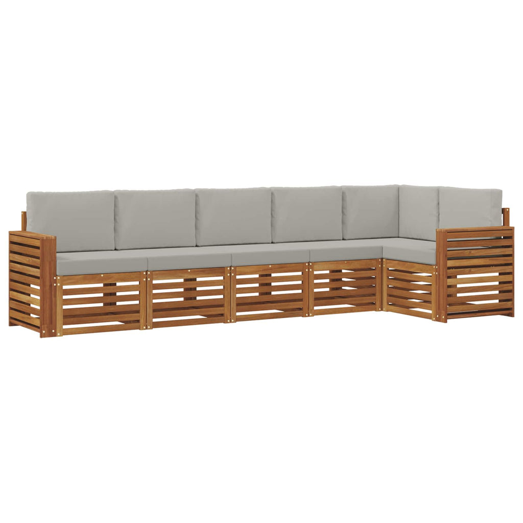 Ecksofa Set 6 pcs Natürlich und Hellgrau Massivholz Akazie