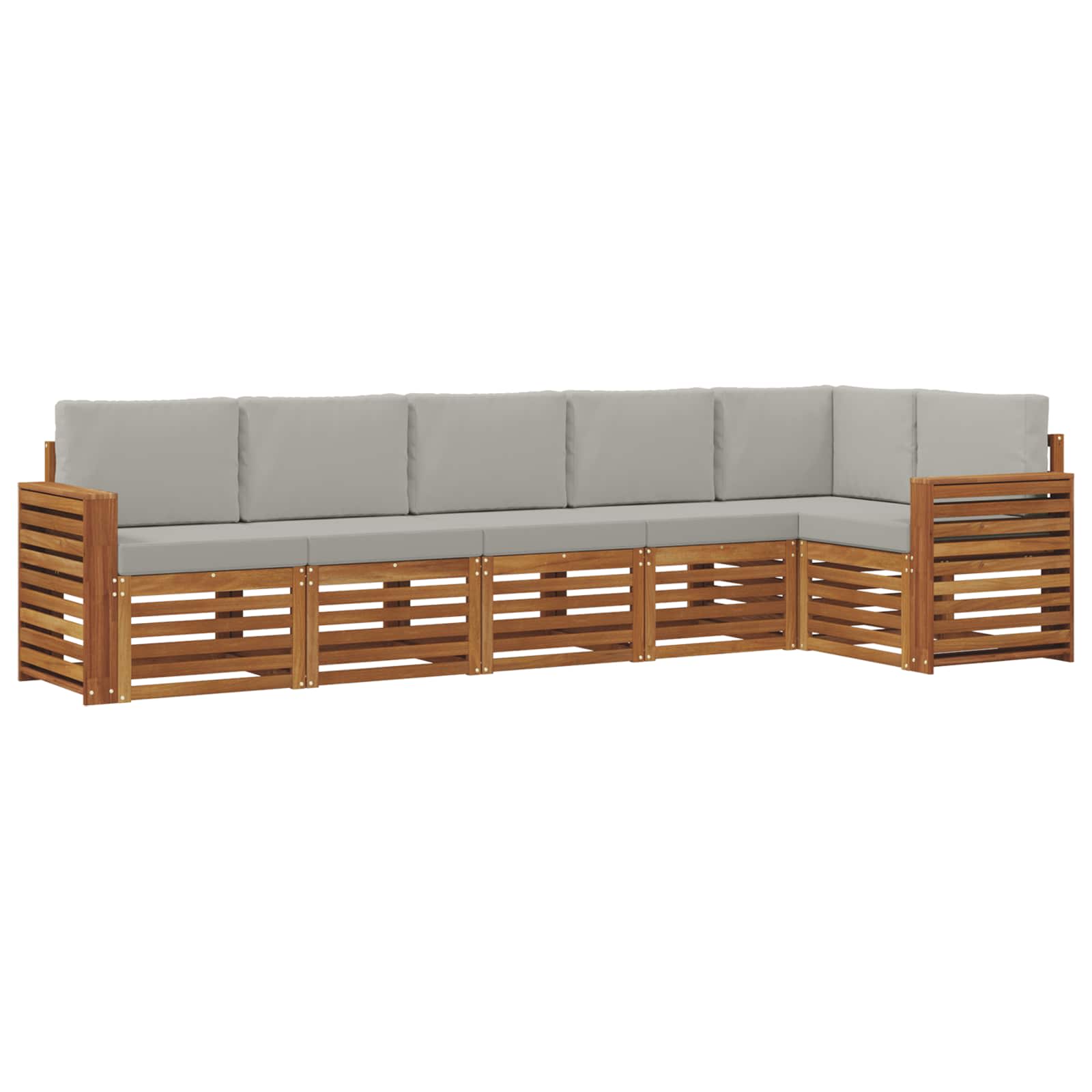 Ecksofa Set 6 pcs Natürlich und Hellgrau Massivholz Akazie