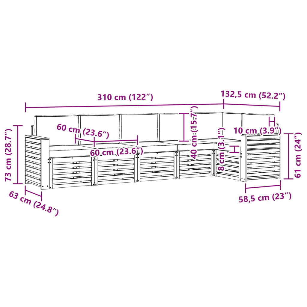 Ecksofa Set 6 pcs Natürlich und Hellgrau Massivholz Akazie