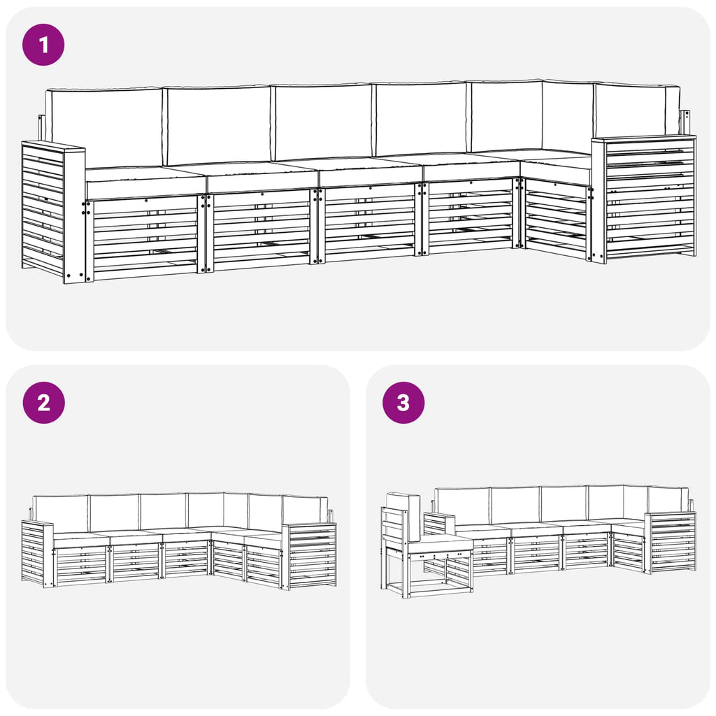 Ecksofa Set 6 pcs Natur und Anthrazit Massivholz Akazie