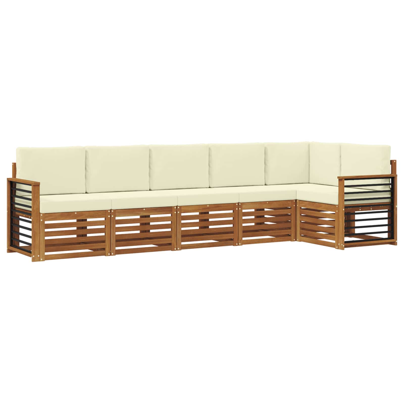 Ecksofa Set mit Kissen 6 pcs Natur und Creme Massivholz Akazie