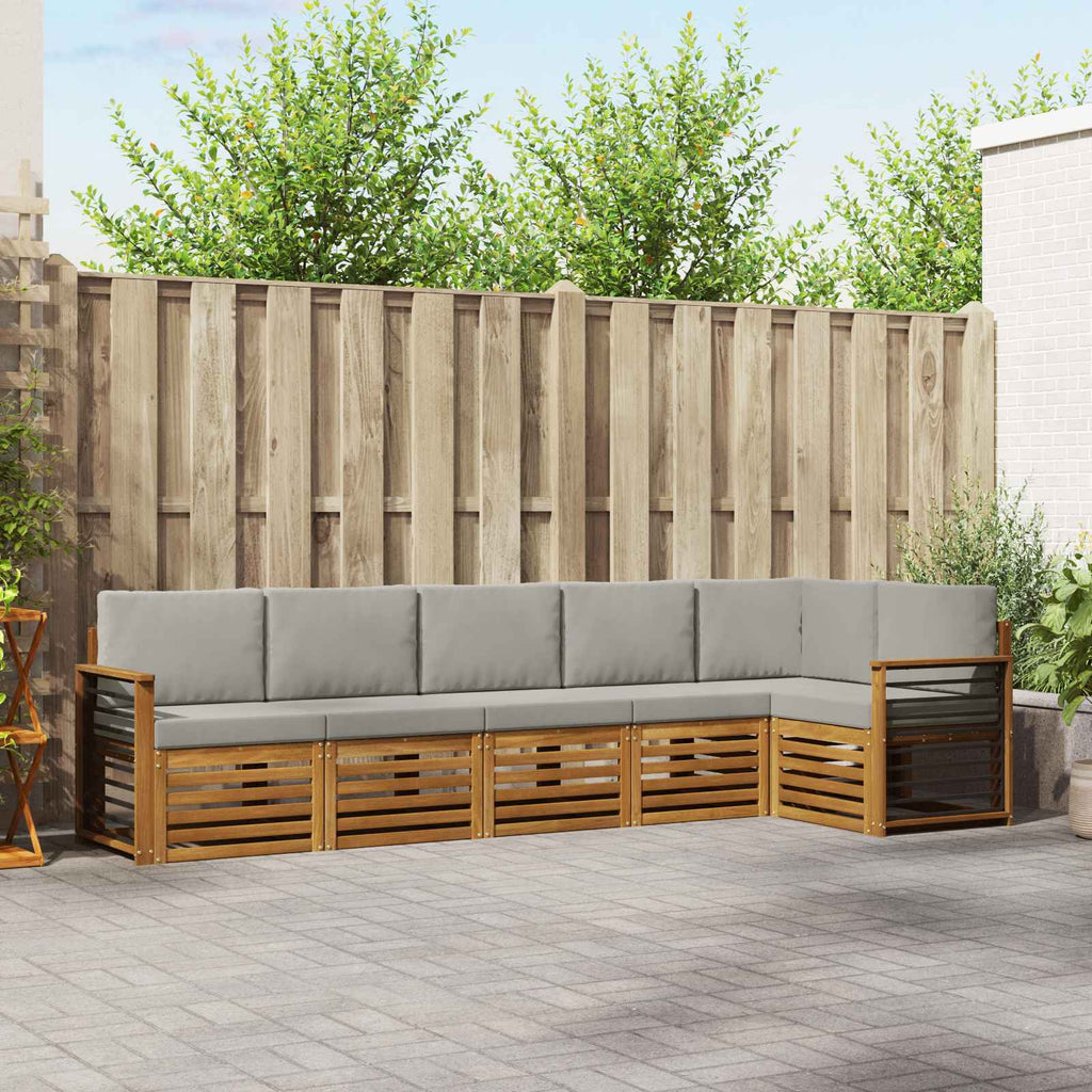 Ecksofa Set 6 pcs Natürlich und Hellgrau Massivholz Akazie