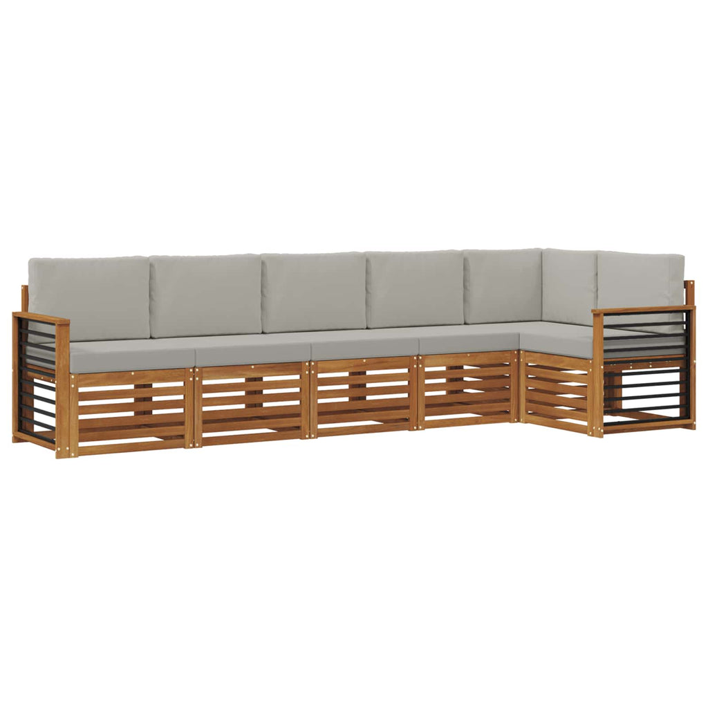Ecksofa Set 6 pcs Natürlich und Hellgrau Massivholz Akazie