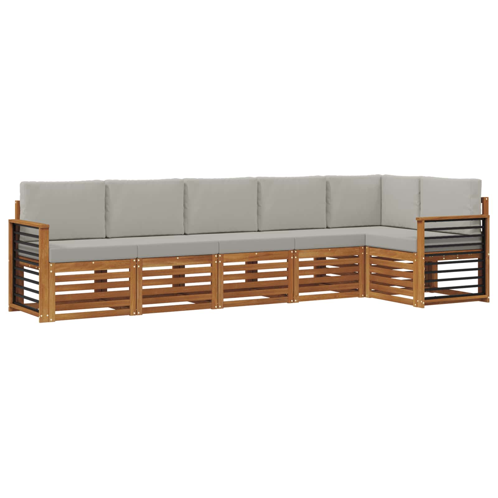 Ecksofa Set 6 pcs Natürlich und Hellgrau Massivholz Akazie