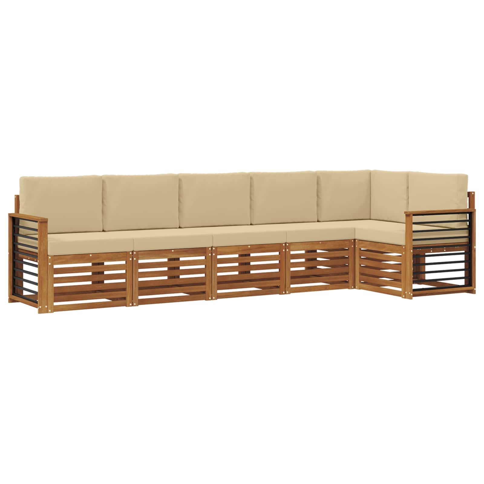 Ecksofa Set mit Kissen 6 pcs Natur und Beige Massivholz Akazie