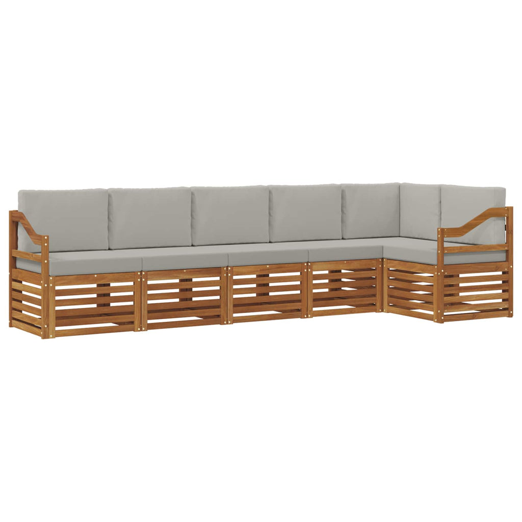 Ecksofa Set 6 pcs Natürlich und Hellgrau Massivholz Akazie
