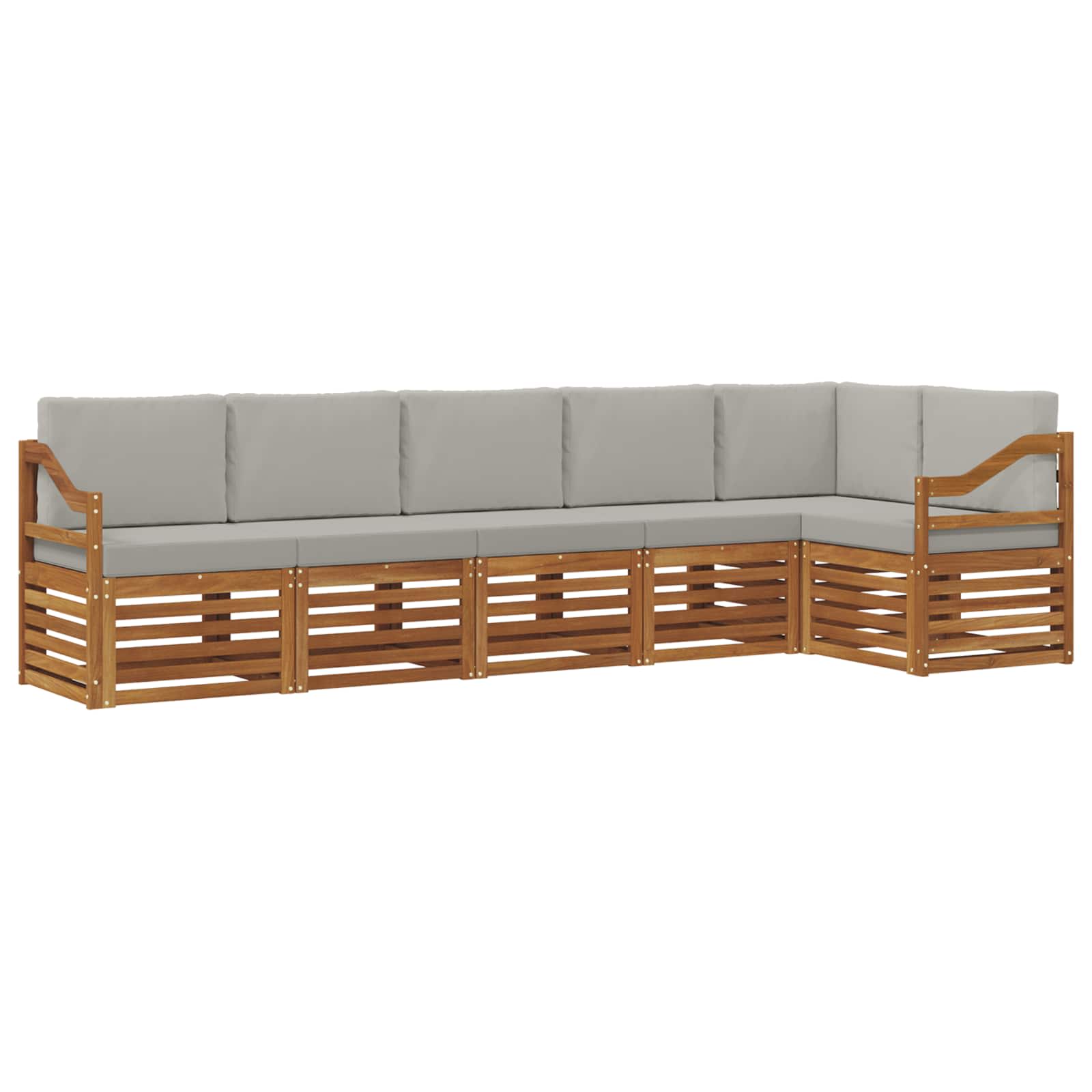 Ecksofa Set 6 pcs Natürlich und Hellgrau Massivholz Akazie